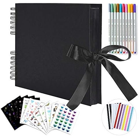 Bemece Scrapbook, 80 Pages Photo Album Craft Paper, DIY Handmade Album Scrapbook for Anniversary, Wedding,Travelling, Baby Shower Black Cover