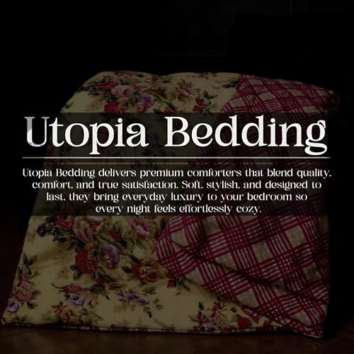 Image of Utopia Bedding Microfiber AC Comforter for King Size 220x240 cm - Lightweight, Skin-Safe & Hotel-Style Quilted Blanket with Floral Print (Tan)