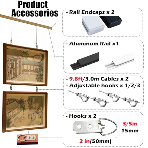 Système de suspension de tableaux réglable câbles 152,4 cm lot 11