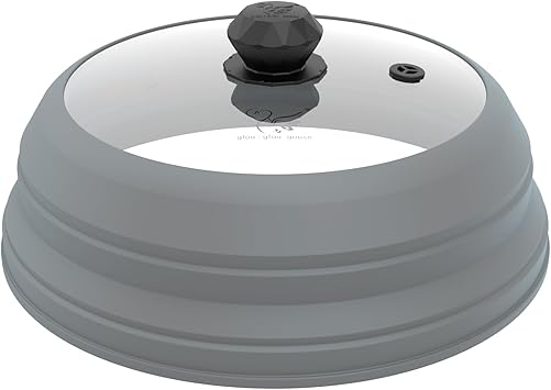 Microwave Splatter Cover Vented Glass Cover Splatter Guard Lid with Collapsible Silicone for Food as Pot Cover Plate Cover 10.8 inch for 6 7 8 9 10 inch Plate Bowl Light Grey