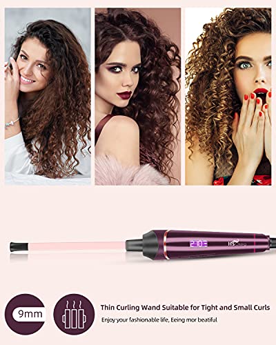 Hs Onsing 3/8 Inch Small Curling Wand, Square Edges Mini Curling Iron Skinny Rectangular Ceramic Barrel Hair Curler, Lce Display, 10-Speed Temperature, Fast Ptc Heating #TOP1