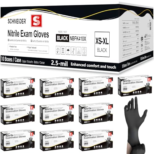 Schneider Black Nitrile Gloves, Gloves Disposable Latex Free, Powder Free