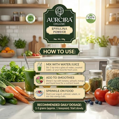 Image of Spirulina Powder | Organic Spirulina Powder (Blue Green Algae) | Nutrient-Dense Superfood Powder with Phycocyanin | For Smoothies, Juices & Shakes | Vegan (200g)