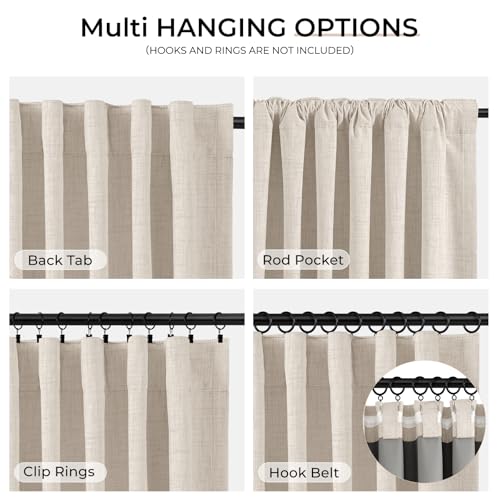 INOVADAY 100% Blackout Curtains 92 Inches Length 2 Panels Set, Back Tab/Rod Pocket Linen Black Out Curtains for Bedroom, Thermal Insulated Window Drapes - Natural Linen, W50 X L92