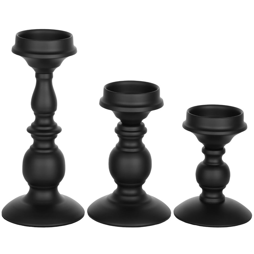 Kerzenhalter-Set, Eisen, 3-teilig, 13 cm, 17 cm, 23 cm, Stumpenständer, Retro-Tischdekoration, für Kamin und Zuhause