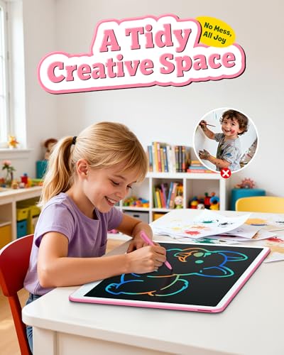 Image of Bravokids 20 Inch LCD Writing Tablet for 3-8 Year Olds - Electronic Drawing Pad and Doodle Board as Educational Birthday Gifts for Girls and Boys (Pink)