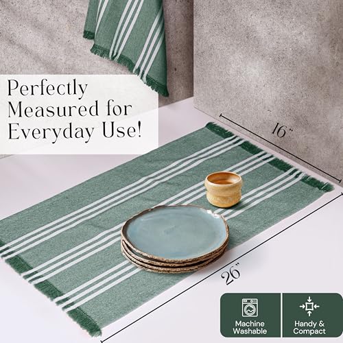 Image of Stripe Kitchen Towels 12 Pack, 16x26 Inches, Cotton Dish Cloths, Absorbent Drying Rags, Reusable and Washable Tea Towels, Cleaning Cloths for Daily Kitchen Use - Forest Green