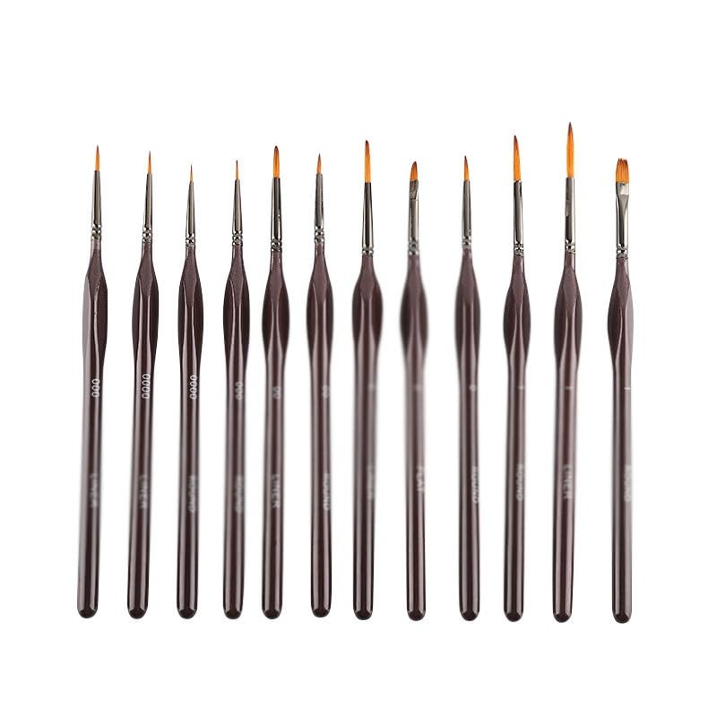 Ensemble De 12 Pinceaux en Nylon Marron pour Artistes Et Étudiants en Peinture Acrylique.