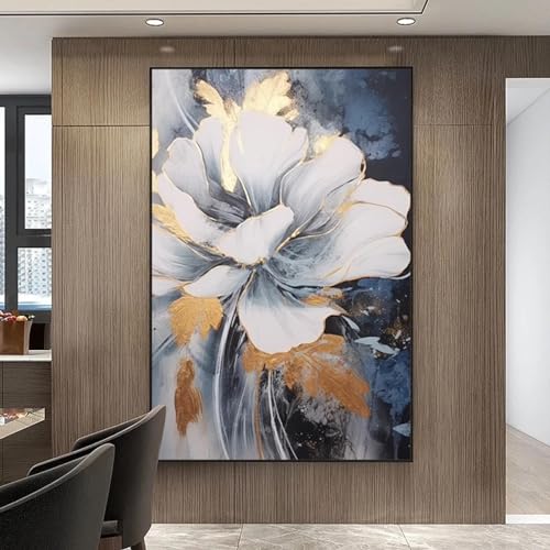 Peinture à l'huile de fleur abstraite bleue sans cadre à ajouter - 4
