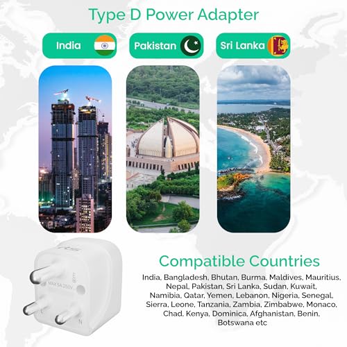 Image of rts Fast Charging (USA, UK, China & More) to India (Type D) Travel Adapter USA to India Converter Plug UK to India Adapter Universal Fast Charging Travel Adapter Plug Canada to India Converter