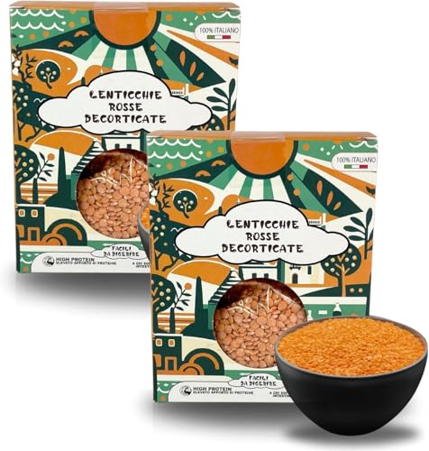 LEGUD - Legumbres descascaradas 2 paquetes de lentejas rojas descascaradas, legumbres secas Made in Italy, ideales para sopas de legumbres. Sin OGM