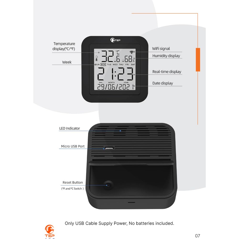 TEP SMART LIFE - SMART REMOTE T&H SENSOR + IR CONTROL - LCD - 65X65X17MM - BLACK (Alexa support) - iOS & Android App - Image 8 thumbnail