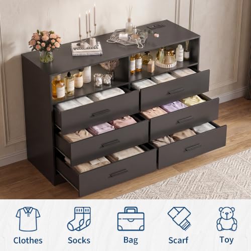 Garvee 6 Drawer Wood Dresser for Bedroom with Charging Station & Open Shelf by Garvee - Used condition - Image 5