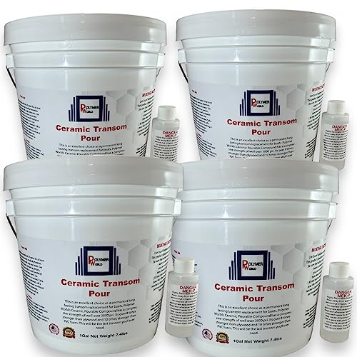 Polymer World: 4 Gallons Ceramic Transom Pour for Transom Repairs, Docks, Power Boats, Coring Parts, Mounting Engines, Sea Wall Repair, Replacement for Wood Transoms.