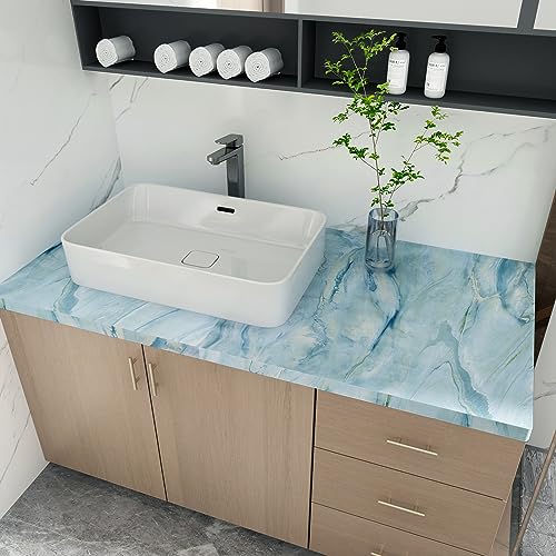 Papier peint marbre bleu vinyle imperméable brillant