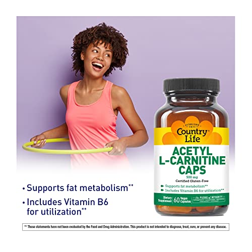 Country Life Acetyl L-Carnitine Caps with Vitamin B-6 to aid in Utilization, 500mg, 60 Vegan Capsules, Certified Gluten Free, Certified Vegan, Certified Halal - Image 5
