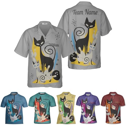 Custom Bowling Shirts, Cat Bowling Shirt Jerseys Hawaiian Retro Unisex Sizes S - 5XL