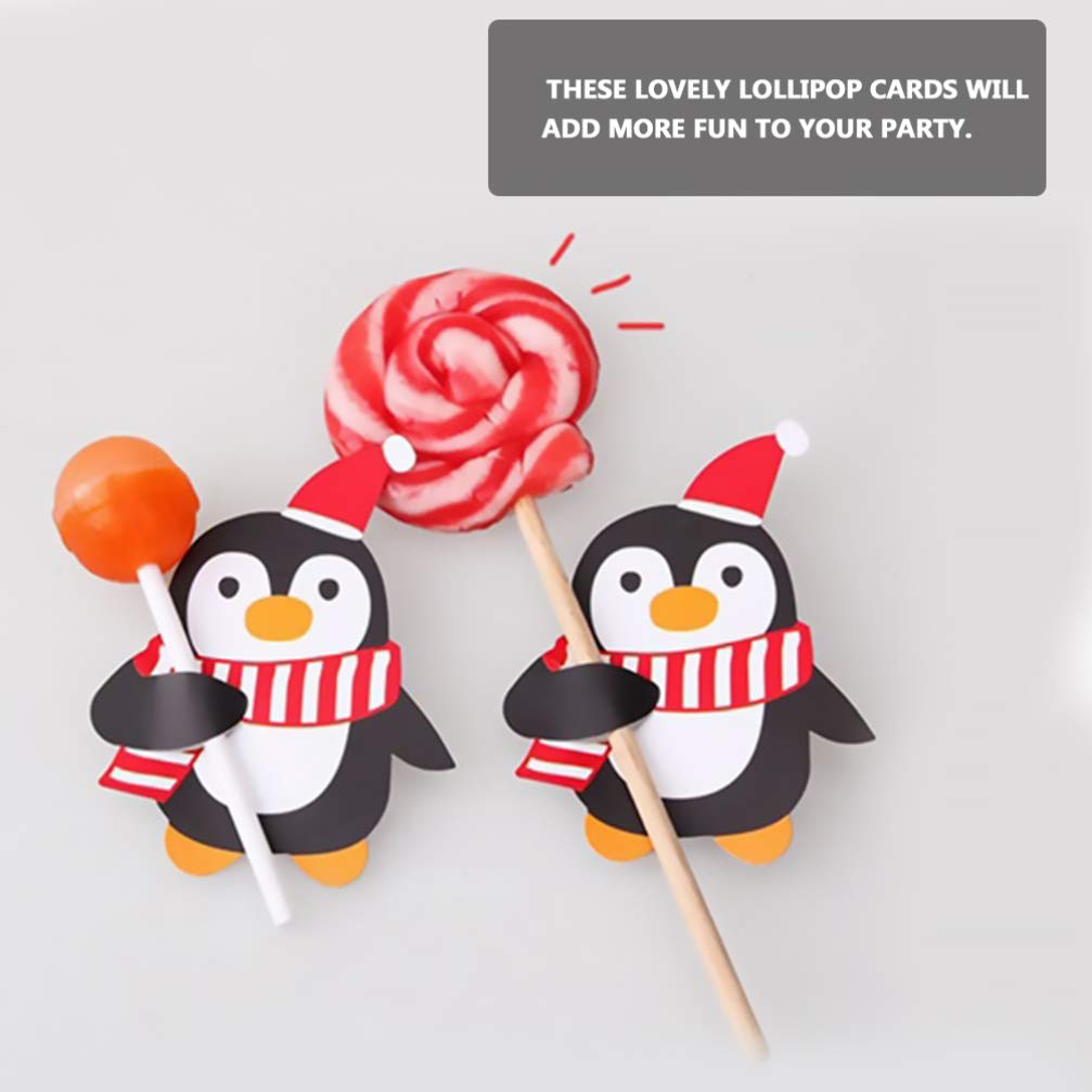 Decoracion Piruletas Tarjetas De Papel Navideñas 150 Piezas con DiseñOs De Santa Claus Y Pinguino para Decorar Dulces En Navidad