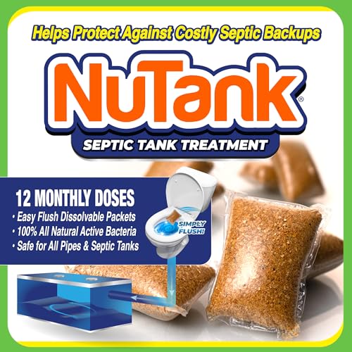 Image of Septic Tank Treatment - 12 Dissolving Packets - 1 Year Supply of Septic Safe Enzyme Producing Packets - Helps Protect Against Costly Septic Backups - Made in USA