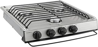 Factory RV 3-Burner Cooktop with Sealed Burners & Raised Wire Grate | High-Output Center Burner, Even Heat Distribution, Silver Finish | Atwood Branded for RV Kitchens