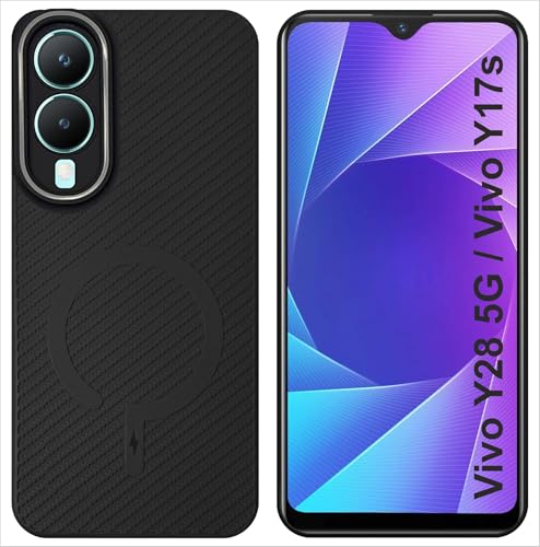 SBMS Back Cover for Vivo Y28 5G / Vivo Y17s Soft Matte Silicone Cover with Slim Fit | Mag-Safe Logo (Not Mag-Safe Compatible) | Shockproof | Camera Protection Bumper Case for Vivo Y28 (Black)