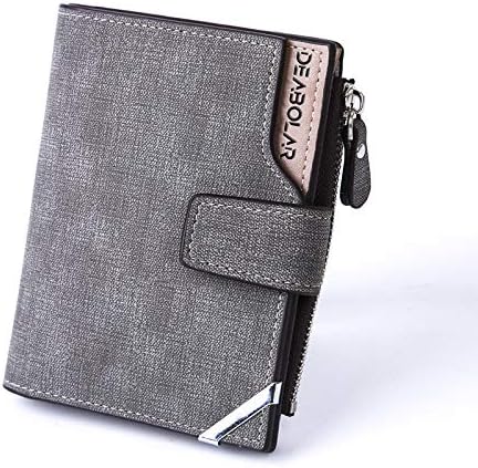 Men's Canvas Wallet - Vintage Style Zippered Bifold with Coin Pocket, RFID Blocking Card Holder (Light Gray)