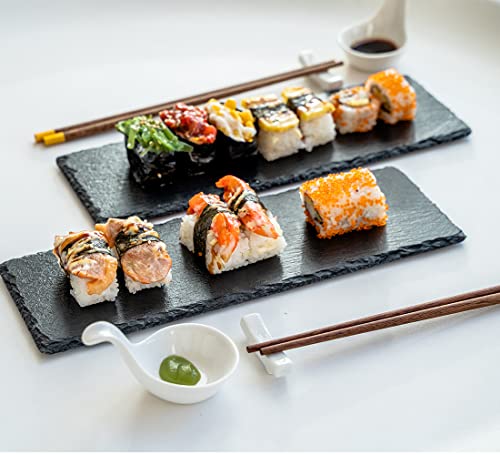 WLWNWFT Sushi Plate Set Natural Slate Sushi Serving Dishes Japanese Dinnerware Sets with 2 Soy Sauce Bowls 2 Pairs of Chopsticks and Holders for Wedding Housewarming