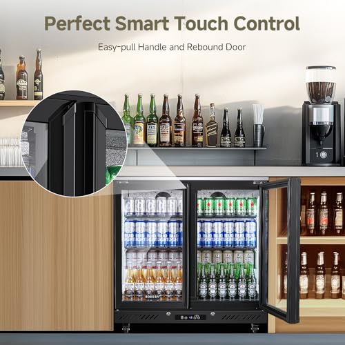 BODEGACOOLER Back Bar Cooler with 2 Glass Doors,7.7 Cu.ft Commercial Back Bar Beverage Refrigerator Counter Height,LED Lighting for Soda Drinks,Beer,Wine Stainless Steel Top,DOE Approved,4 Casters on Fridge.com