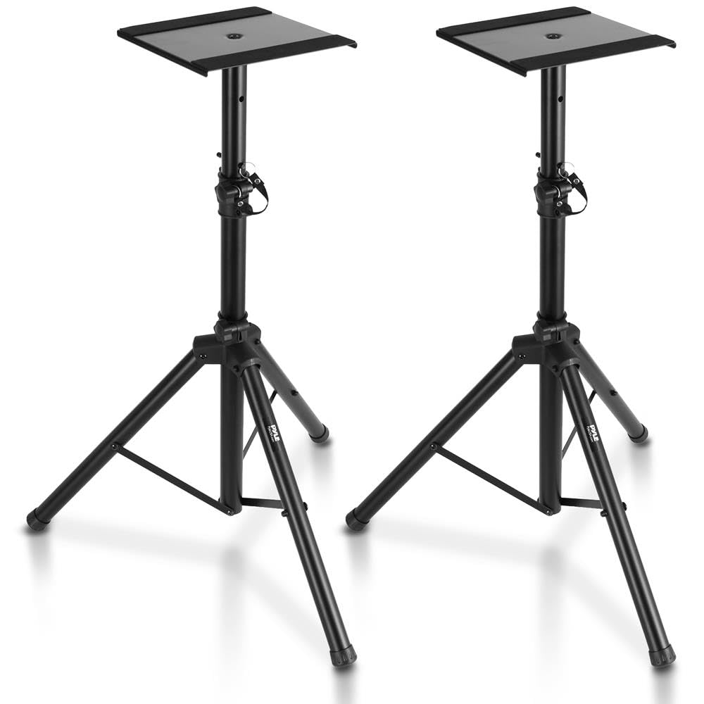 Pyle, Doppio monitor da studio, kit di montaggio per 2 altoparlanti, coppia di treppiedi resistenti, supporti per altoparlanti regolabili in altezza da 85 a 135 cm, base con piattaforma in metallo