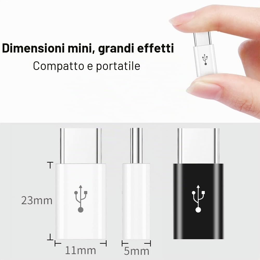 Adattatore Micro USB a USB C (4 Pezzi), Compatibile con Samsung Galaxy, Cellulari di Tipo-C, Tablet e Altro (2 Nero e 2 Bianco)