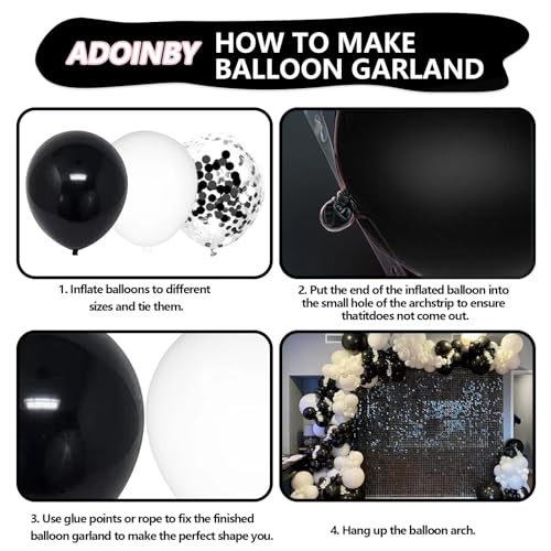 Image of Black and White Balloon Arch Kit, ADOINBY 140Pcs Black and White Durable Latex Balloons 18 12 10 5 Inch Different Size Balloons for Birthday Anniversary Wedding Engagement Graduation Party Decorations