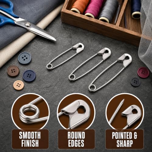 Image of Safety Pin 0, 1 & 2 Combo | Stainless Steel Rust-Resistant Safety Pins for Saree, Dupatta, Sewing, Tailoring, Quilting, Craft & Daily Household Use (Silver)