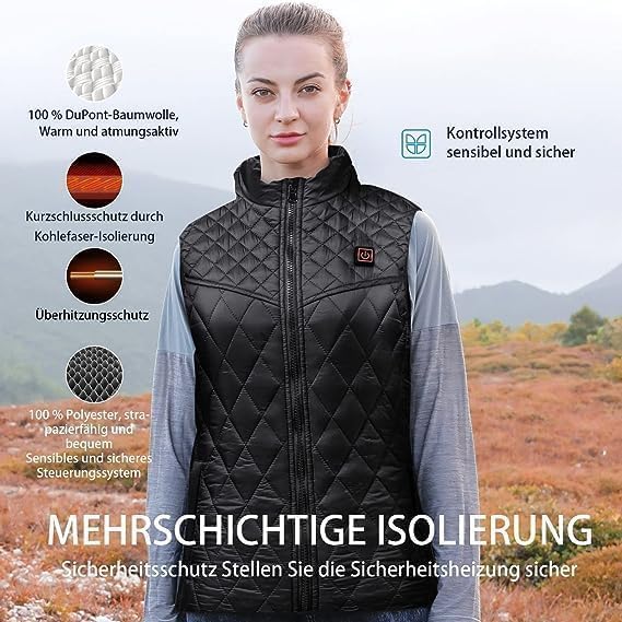 Chaleco para mujer, con calefacción, tamaño ajustable, USB, 3 niveles de calor, con 9 zonas de calefacción, para motocicletas, camping