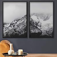 2 Piece Framed Canvas Wall Art Monochromatic Mountains Canvas Prints Home Artwork Decoration for Living Room,Bedroom - 16
