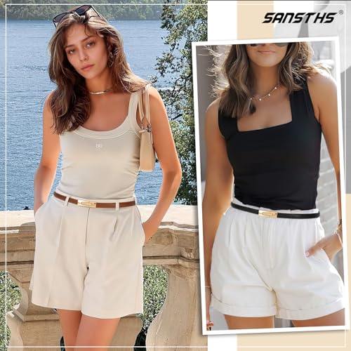 SANSTHS 2 Pack Thin Ladies Waist Belt for Dresses Jeans Pants, Skinny Womens Belt with Antique Gold Buckle