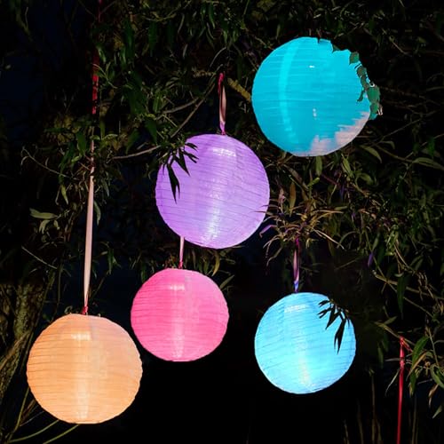 LED Lampions Outdoor 24 Hellum Lampions außen wetterfest Batterie 5er Set, Lampions bunt mit...