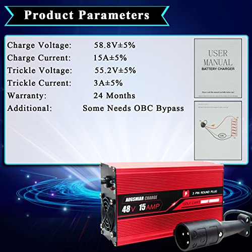 48 Volt 15 Amp Golf Cart Battery Charger With 3 Pin Round Plug, Smart Trickle Charge, 6-8 Hours Full Charge, Compatible With Club Car Golf Cart Battery Charger #TOP5