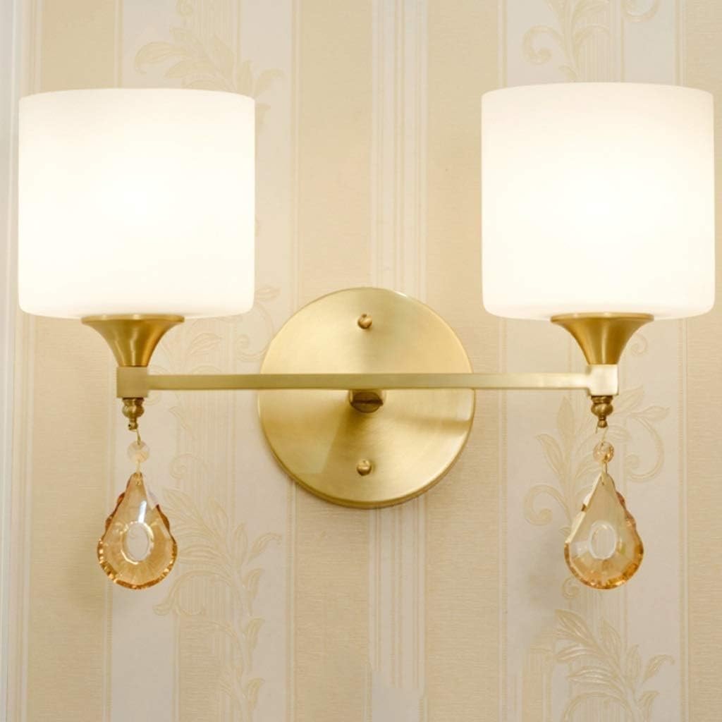 CWCQGH Wall Sconces Double Head Style Copper Wall Lamp Bedroom Bedside Aisle Simple Copper Living Room