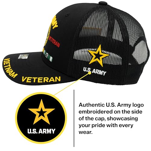 Image of Vietnam Veteran Hat US Army Official Licensed Army Veterans Embroidered Adjustable Military Baseball Cap for Men