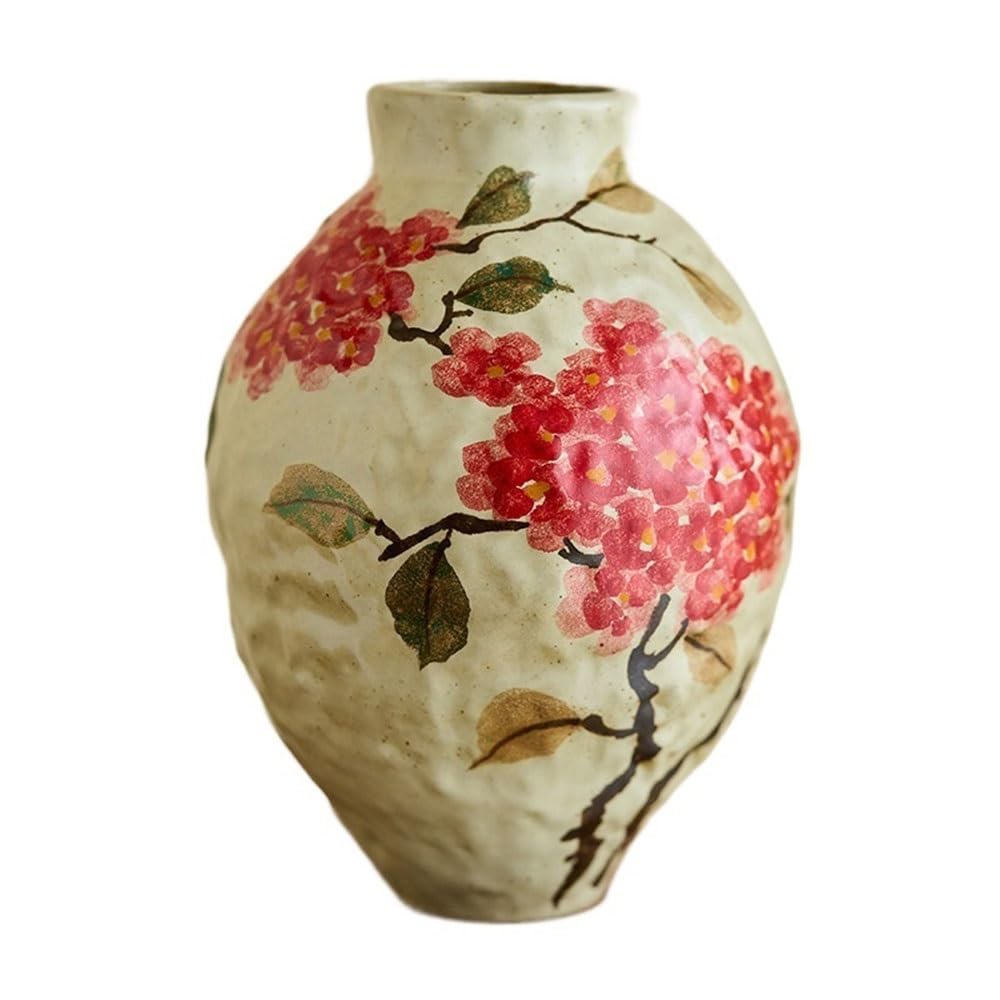 flower vase Handmade Ceramic Vase with Red Hydrangea Design Ideal for Home Decoration Flower Arrangement