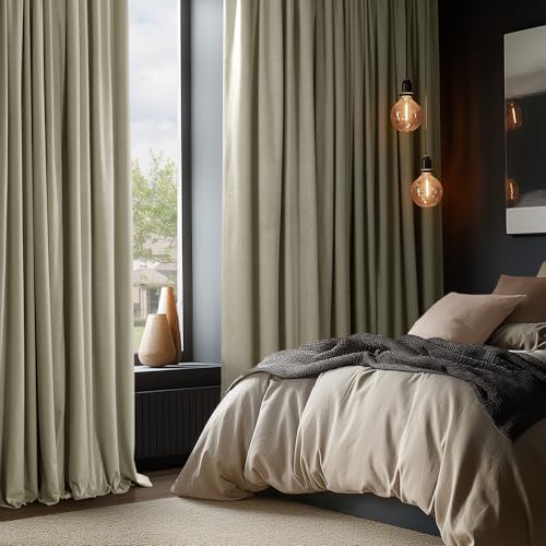 HPD Half Price Drapes Signature Velvet Thermal Blackout Curtains for Living Room 108 Inch Long (1 Panel) Rod Pocket Insulated Blackout Curtains for Bedroom Window Curtains, 50W x 108L, Cool Beige