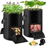 Lezmarket 2 Pack 10 Gallon Potato Grow Bags, Nonwoven Fabric Garden Planters with Reinforced Handle, Large Pots for Potato, Vegetable and Outdoor Plants