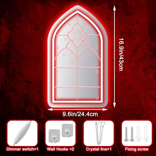 Image of Gothic Arch Window Neon Sign, Medieval Cathedral Mirror, Goth Lover Gift, Halloween Decor, Vintage Style Illuminated Mirror,Gothic Home Decoration 16.9 inchx9.6 inch