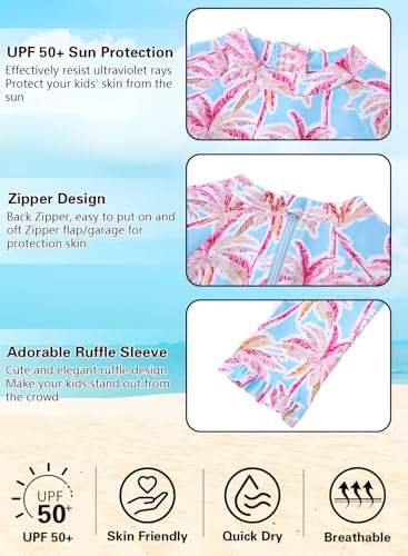 Image of Alakuoti Long Sleeve One Piece Ruffle Swimsuit for Toddler Girls Baby Girl Rashguard Shirt with UPF 50+ Sun Protection