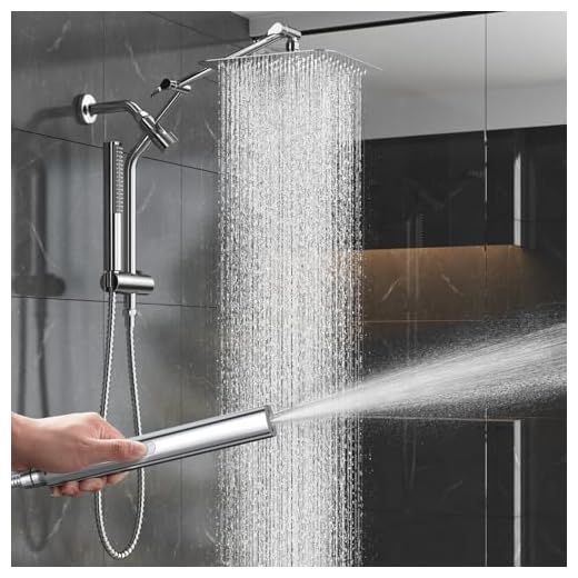 Veken 10" Luxurious All Metal Rain Shower Head with Handheld, High Pressure Rainfall Shower Heads wih Extension Arm, Wide Dual Showerhead with Spray Combo, Bathroom Accessories, Chrome, Silver