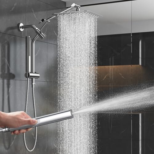 Veken 10' Luxurious All Metal Rain Shower Head with Handheld, High Pressure Rainfall Shower Heads...