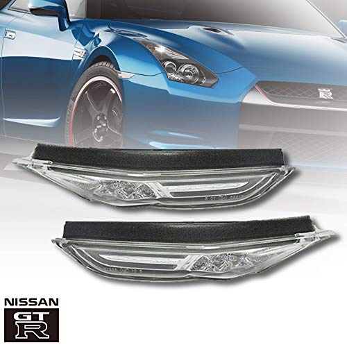 Led Side Marker Light for 2007-2017 Nissan GTR R35 - NSLUMO Clear Lens Led Sidemarker Lamps W/ White DRL and Amber Turn Signal Lights Direct OEM Replacement Lighting for GTR R35