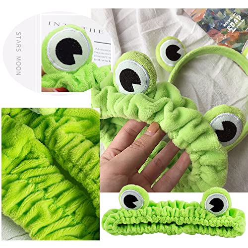 UngVeil 2 Pieces Cute Frog Headband Stretchy Frog Hair Accessories Cartoon Frog Headband for Face Washing Shower Sports Yoga Beauty Skincare (Green - Image 4