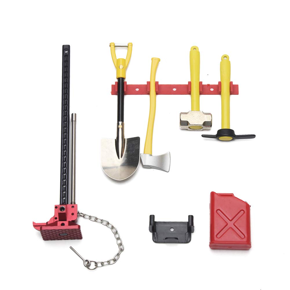 PURATEN RC Rock Crawler Accessories, with Digging Shovel Fuel Tank High Jack Winch for 1/10 Scale RC Car D90 SCX10, Metal Decoration Accessory (Metal)