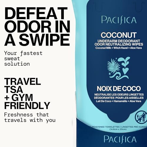 Image of Pacifica Beauty Coconut Milk & Essential Oils Underarm Deodorant Wipes, Helps Remove Odor, Aluminum-Free, Vegan & Cruelty-Free, 30 Wipes (1-Pack)